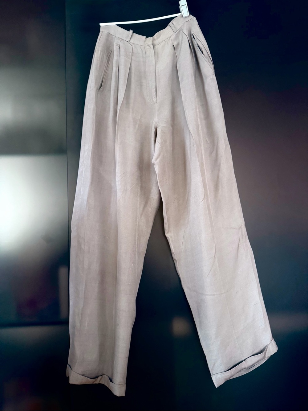 Rare vintage 80s Anne Klein dove gray high-Waist Pleated silk pants/trousers S/M